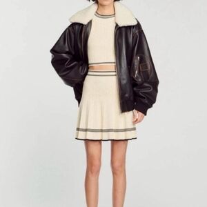 NWT House of Harlow Revolve Pointelle Knit Tank & Tennis Skirt Set In Ivory - M